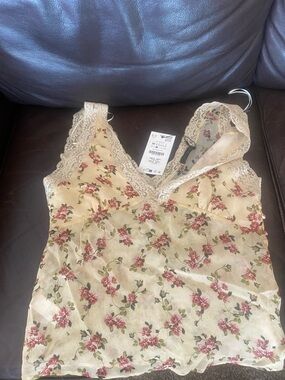 Zara Cream Floral Lace-Trim Camisole with Pink Roses